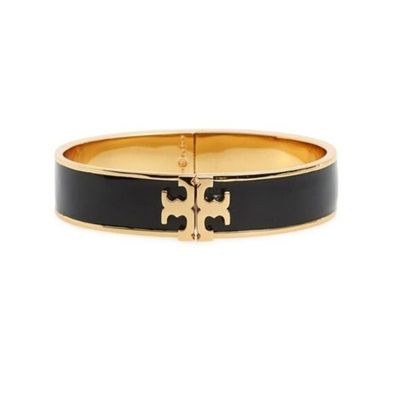 NWOT Tory Burch Kira Black Enameled Bangle Hinged Bracelet - Picture 2 of 6
